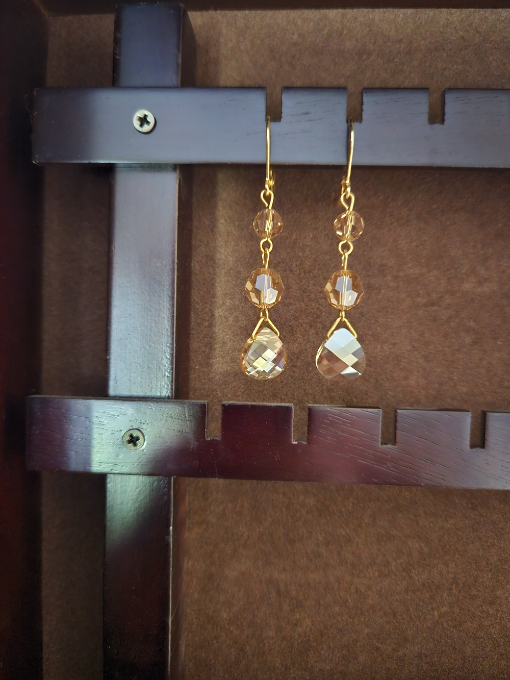 Gold-Tone Amber Crystal Drop Earrings - Picture 3 of 3